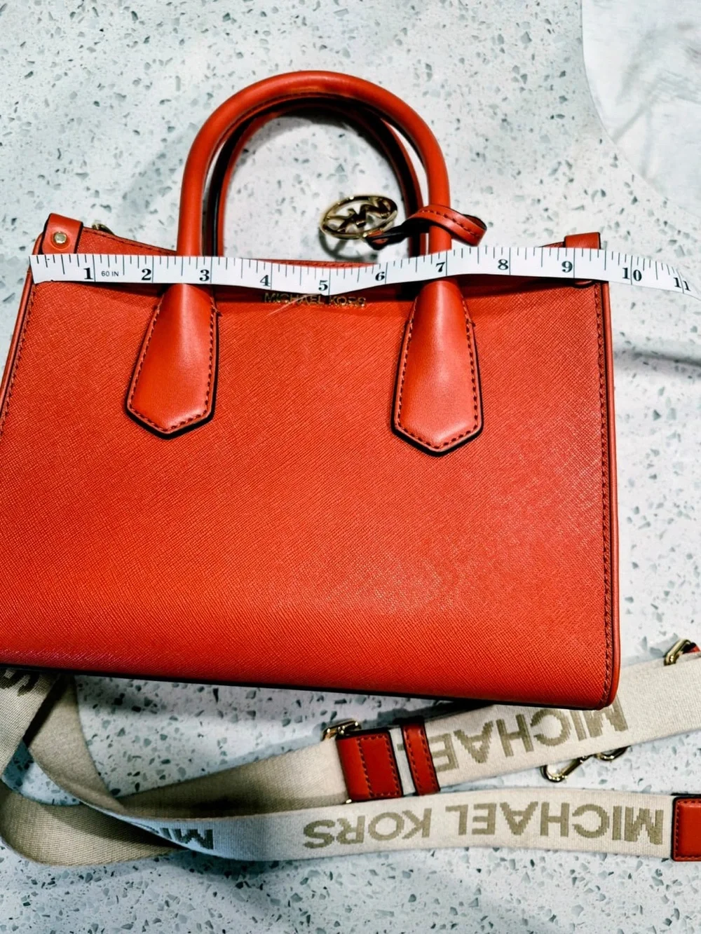 Michael Kors Orange Leather Satchel with Gold MK Charm